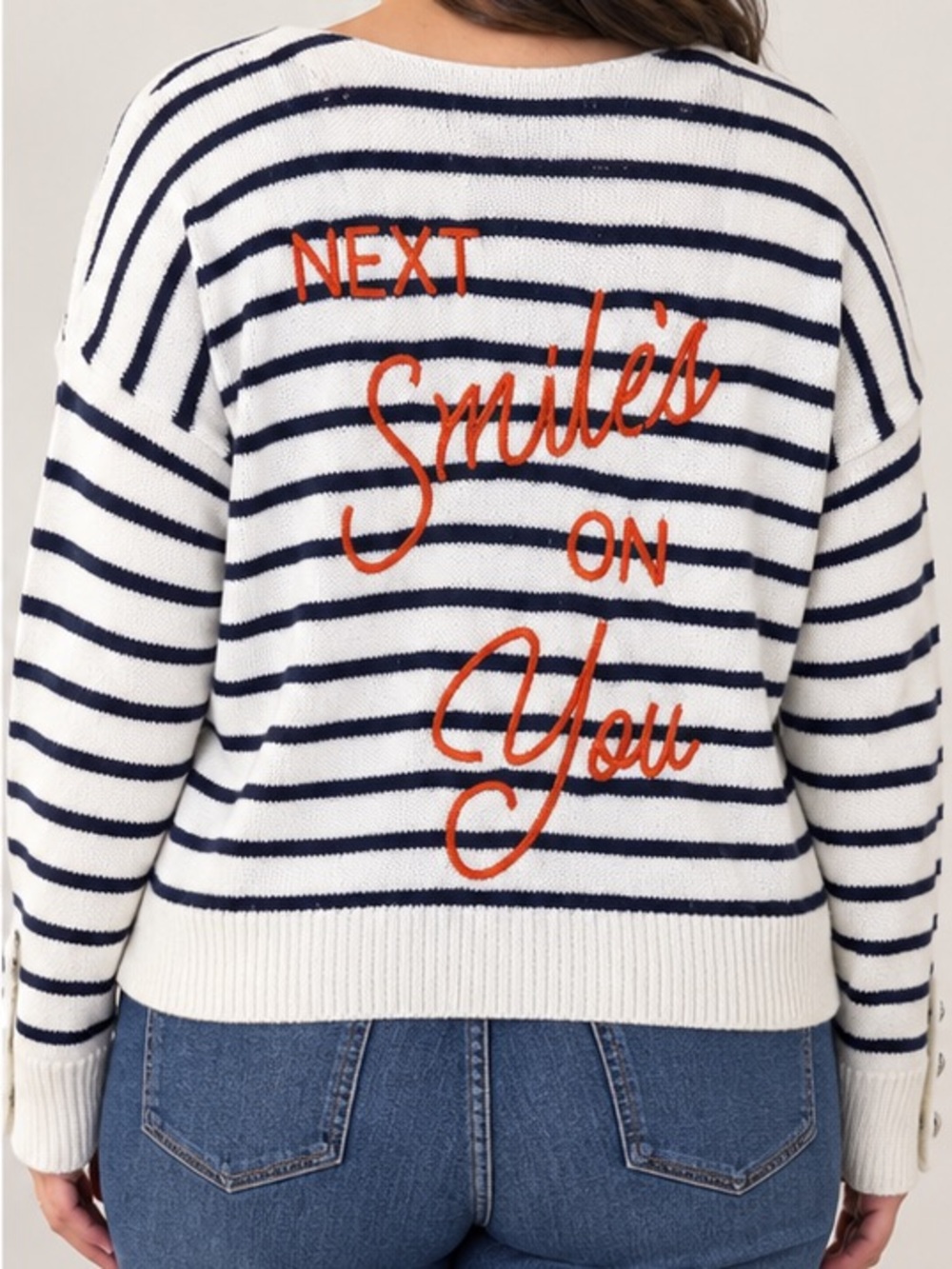 Kerri Rosenthal XO KR Next Smiles on You Striped V-Neck Sweater L